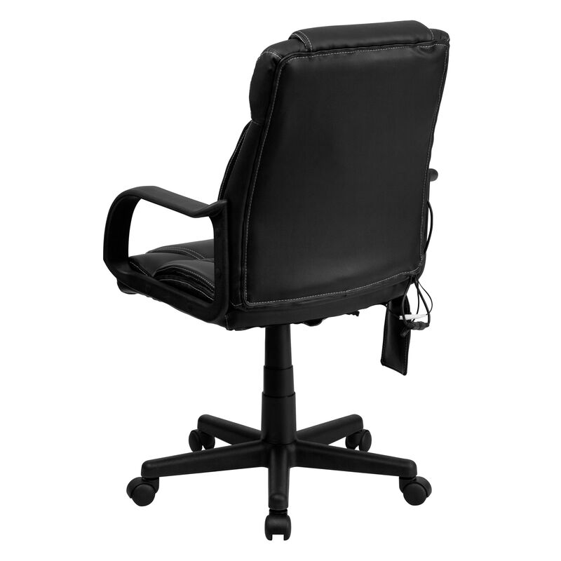 Laverne Mid-Back Ergonomic Massaging Black LeatherSoft Executive Swivel Office Chair with Arms image number 5