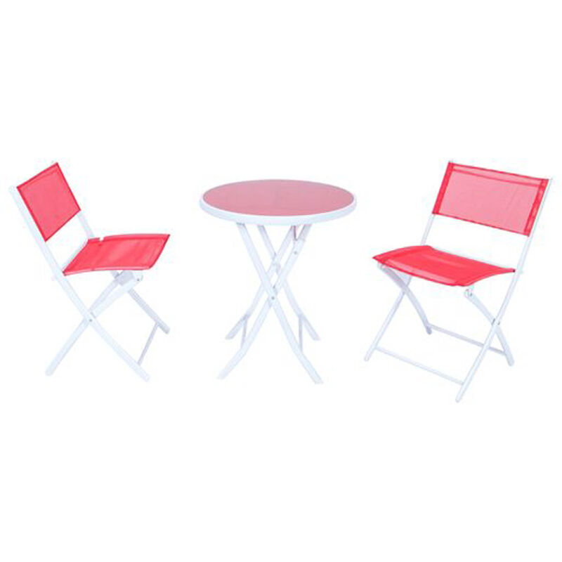 LeisureMod Outdoor Bistro Folding Table Chairs Set - Red image number 1