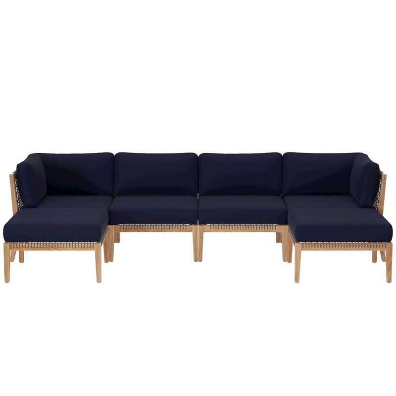 Modway Clearwater 6-Piece Outdoor Patio Teak Wood Sectional Sofa