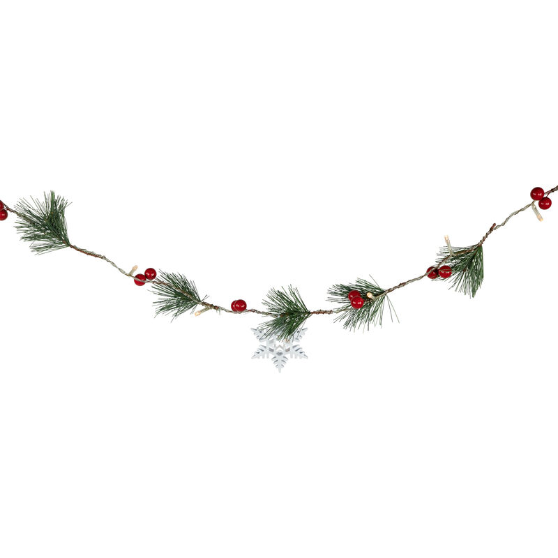 20-Count LED Pine  Berry and Snowflake Christmas Garland Light Set  6ft  Clear Wire