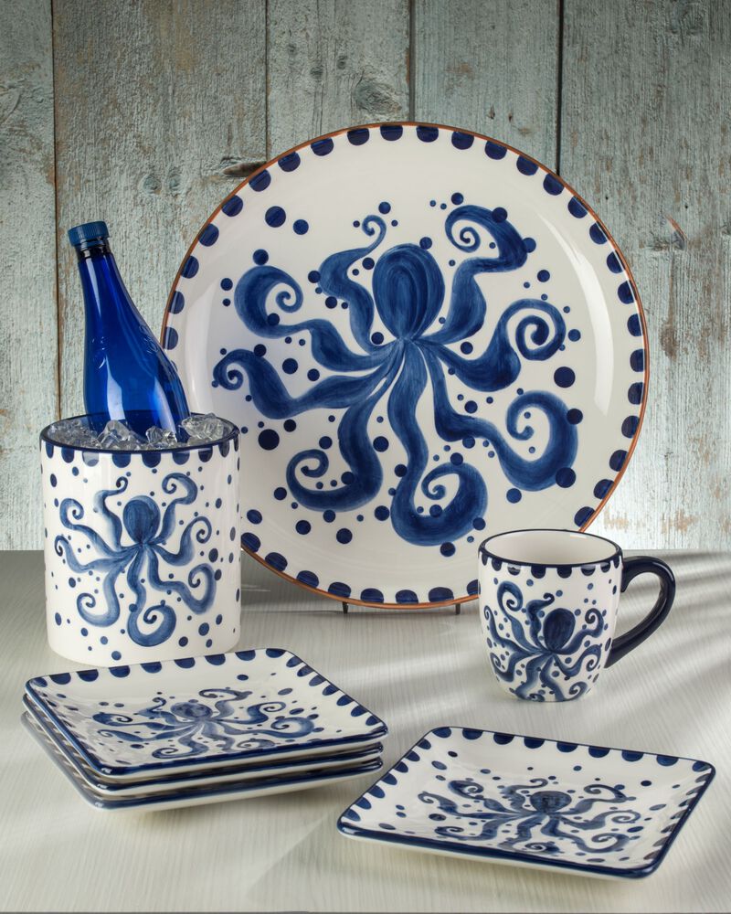 Euro Ceramica Costa Azul Hand Painted Octopus Design Ceramic Crock image number 1