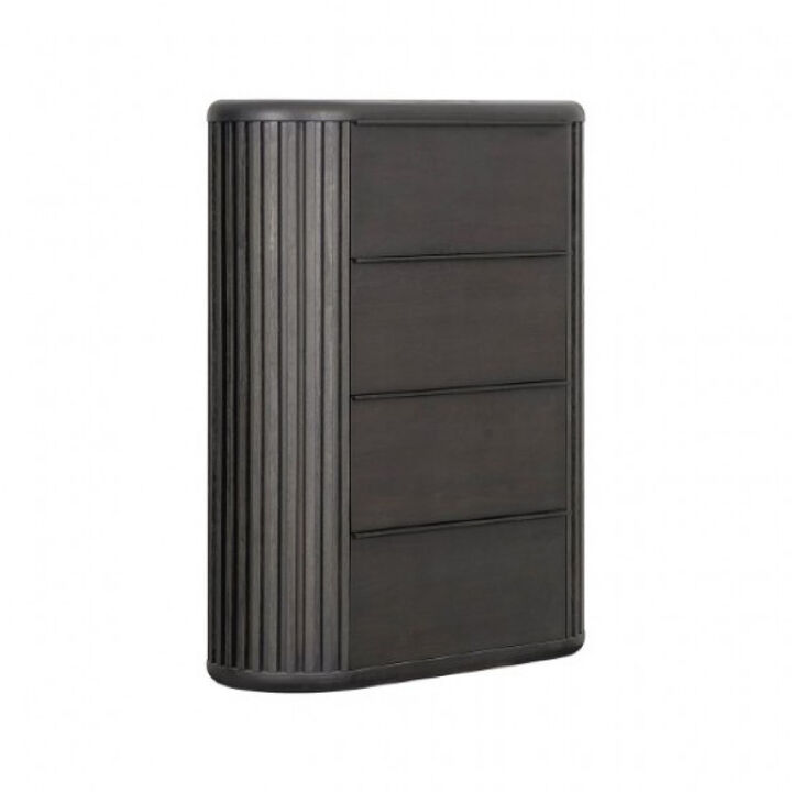 Sheim Tall Dresser Chest, Modern Fluted Reeded Black Solid Acacia Wood - Benzara