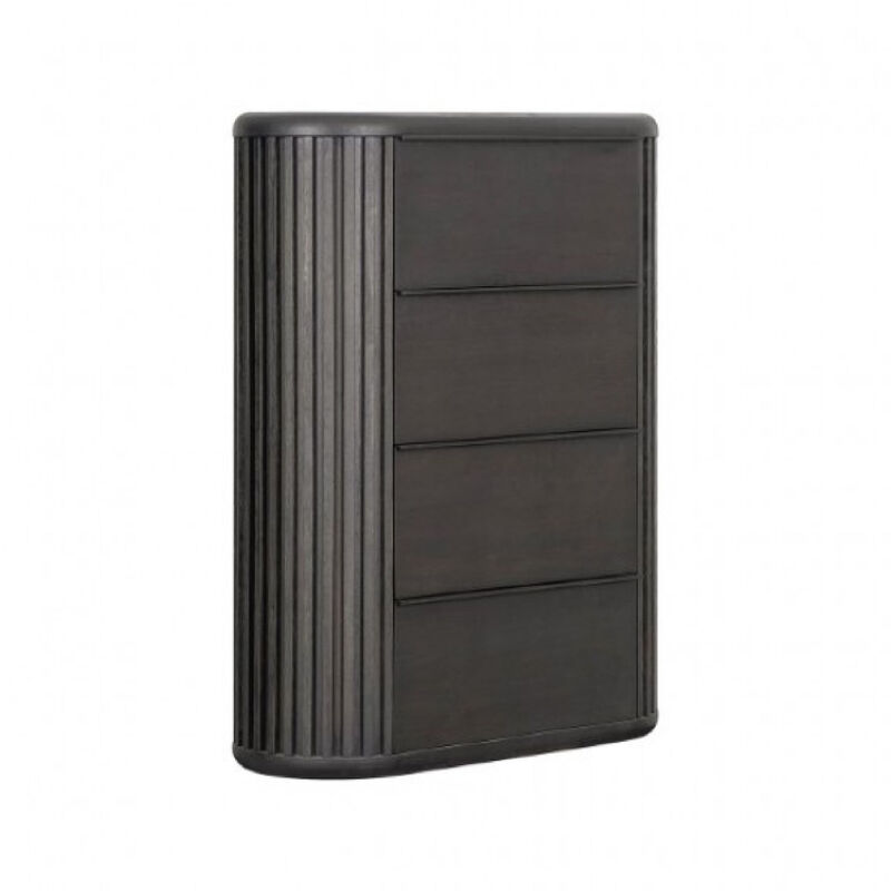 Sheim Tall Dresser Chest, Modern Fluted Reeded Black Solid Acacia Wood - Benzara