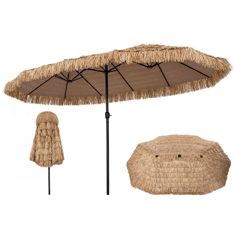 Large 15 x 9 Feet Double Sided Tiki Umbrella with Crank Lift and 12 Strong Ribs for Patio Garden image number 4