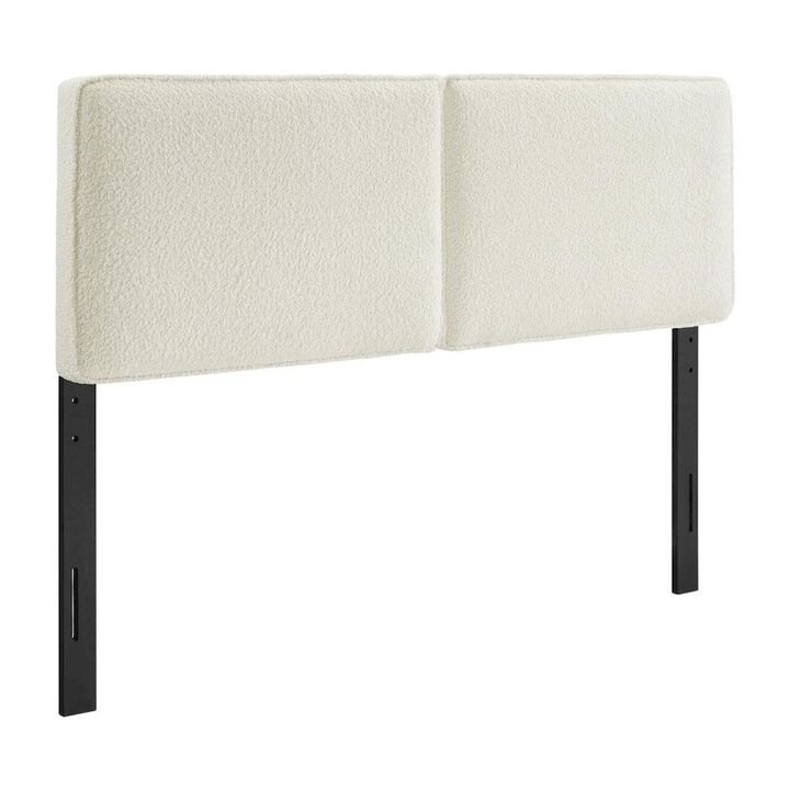 Boucle Fabric King Headboard in Soft Neutral, Sturdy Frame, Elegant Design