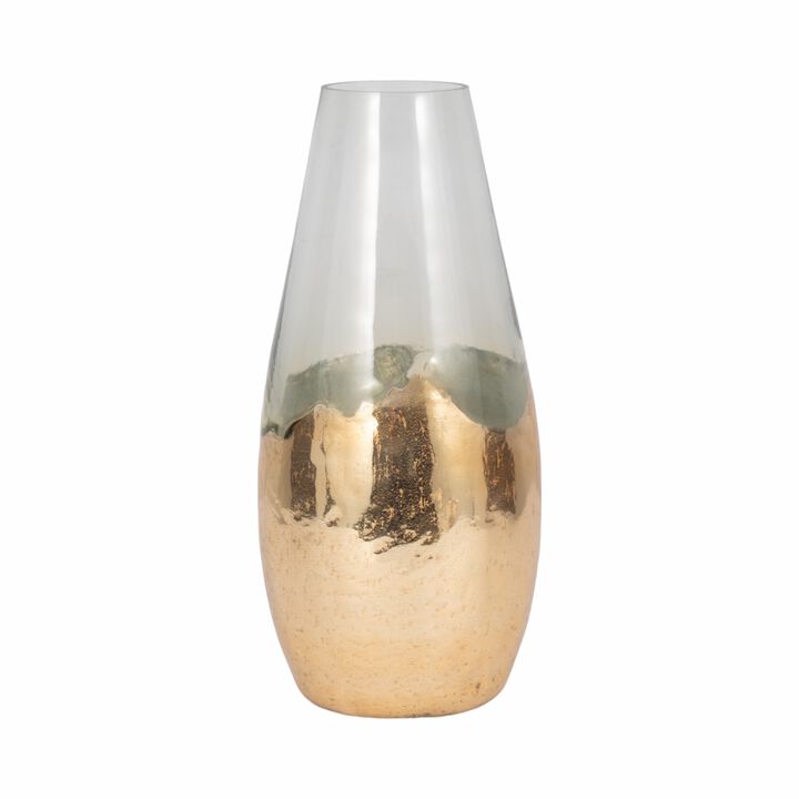 Glass 15" Gold Dipped Vase