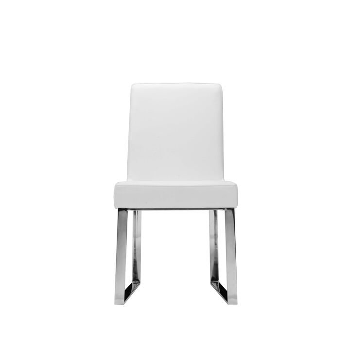 Ien 25 Inch Dining Chair Set of 2, Armless, White Faux Leather, Chrome - Benzara