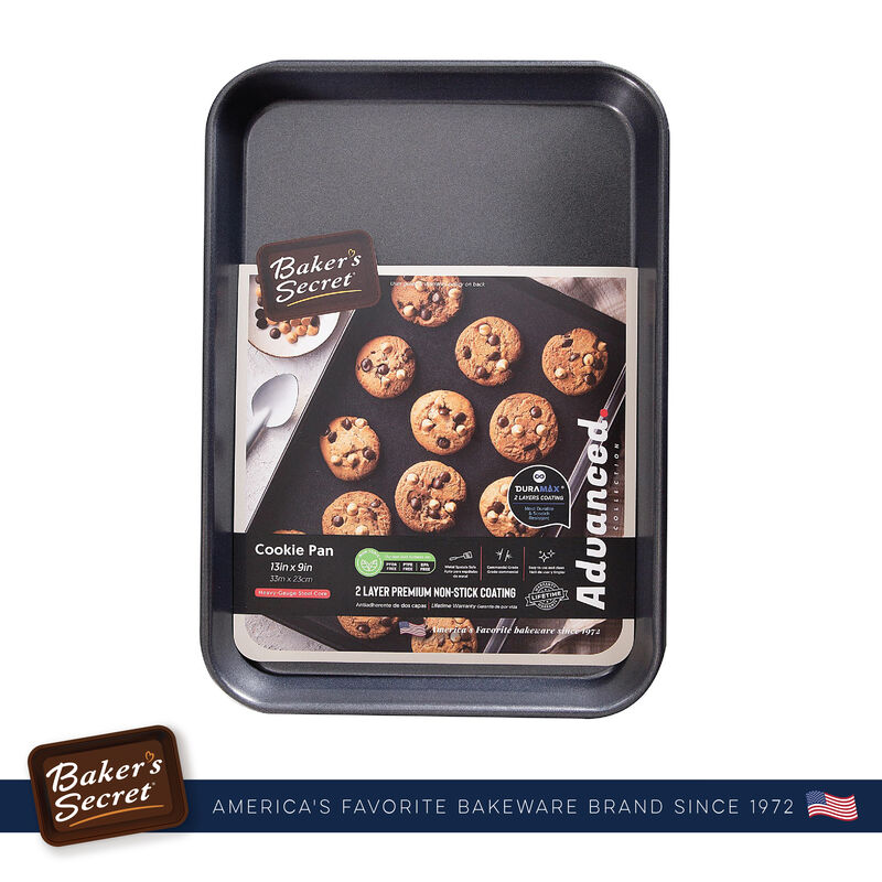 Baker's Secret Cookie Sheet 13", Double Layer Non-stick Coating, Extra Thick Carbon Steel, Dark Gray, Advanced Collection