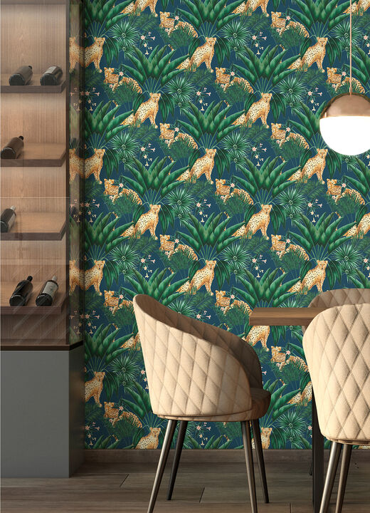 Augustus Blue Jungle Cheetah Wallpaper