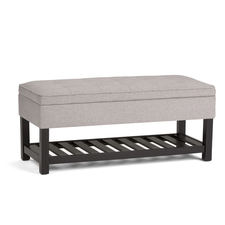 Cosmopolitan 44 inch Wide Transitional Rectangle Storage Ottoman Bench with Open Bottom in Cloud Grey Linen Look Fabric