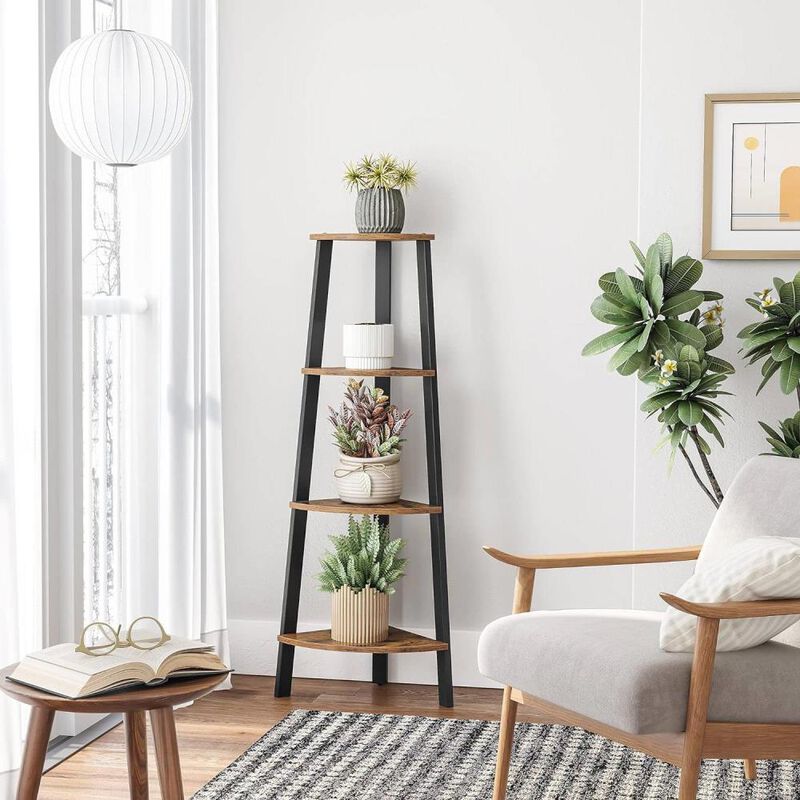 Hivvago Narrow 3-Shelf Corner Shelving Unit Plant Stand Bookcase in Brown Black Wood