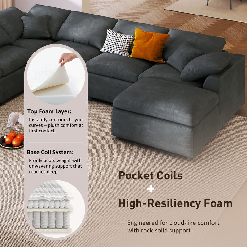 Merax Extra Large 7-Seater Modular Sectional Sofa with L-Shape Design & Movable Ottoman