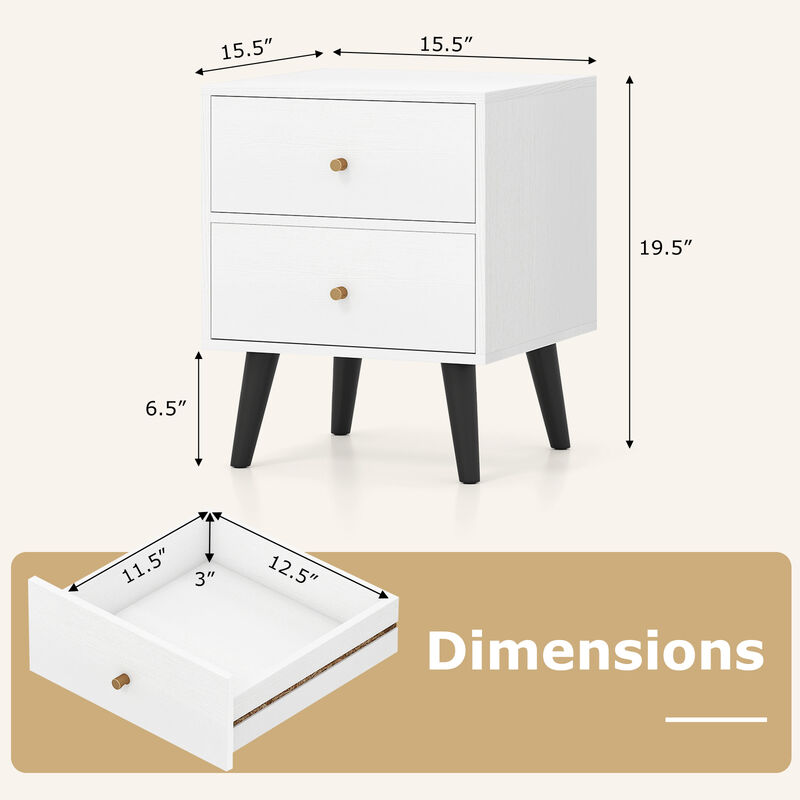 Set of 2 Mid-Century Modern Nightstands with Golden Knobs and Raised Legs image number 2