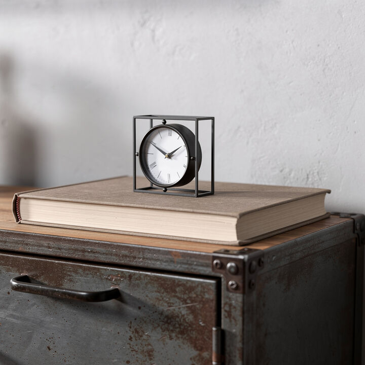 HomeRoots 3" Black Distressed Metal Table Clock