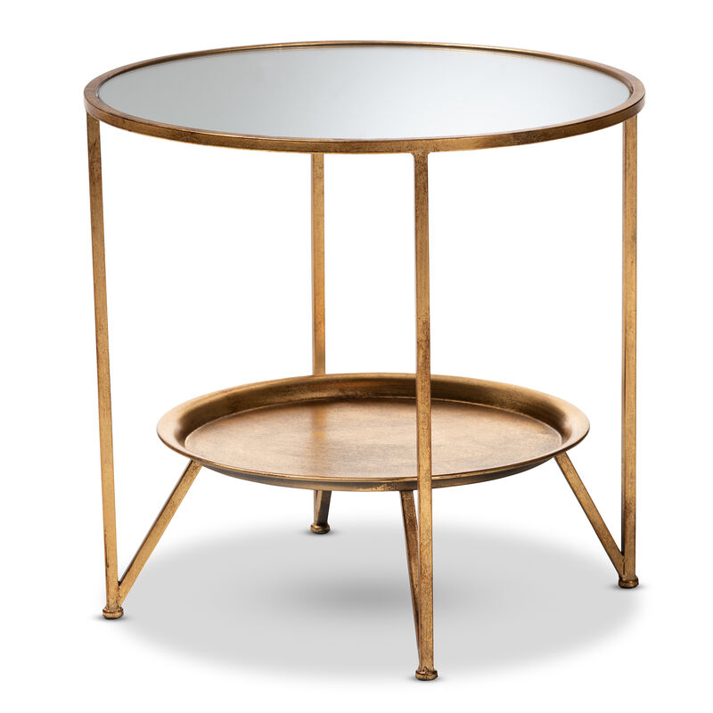 Baxton Studio Tamsin Gold Finished Metal And Mirrored Glass Accent Table With Tray Shelf image number 0
