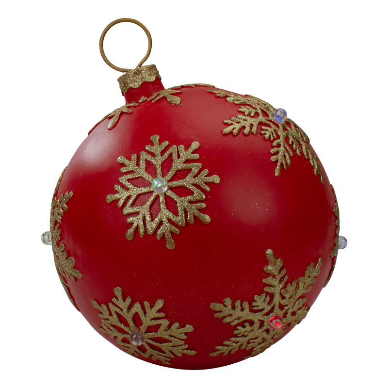 12-Inch Red and Gold Large Christmas Ball Ornament Tabletop LED Decoration
