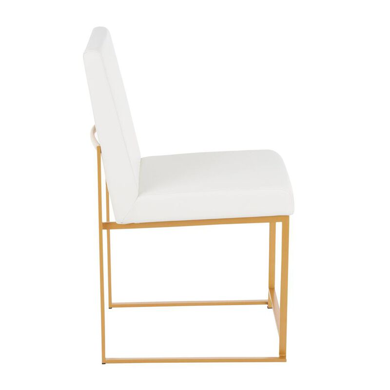 LumiSource Gold Metal, White PU High Back Fuji Dining Chair - Set of 2