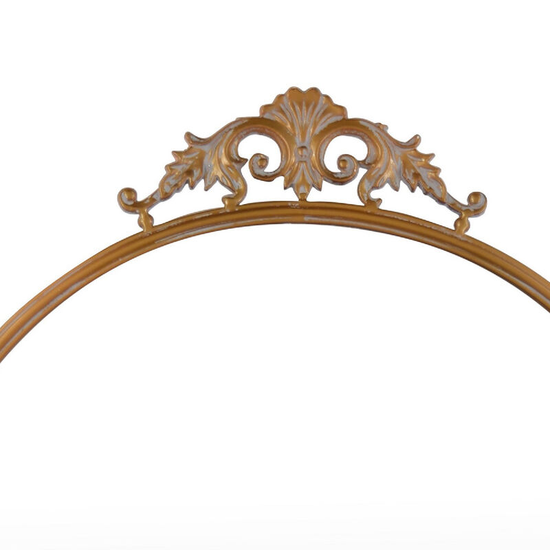 Drek Traditional Round Wall Mirror with Ornate Crest Top, Gold Metal 24x27 image number 4