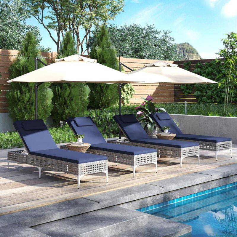 Hivvago Patio Chaise Lounge Chair with 6-Level Adjustable Backrest and Headrest for Poolside