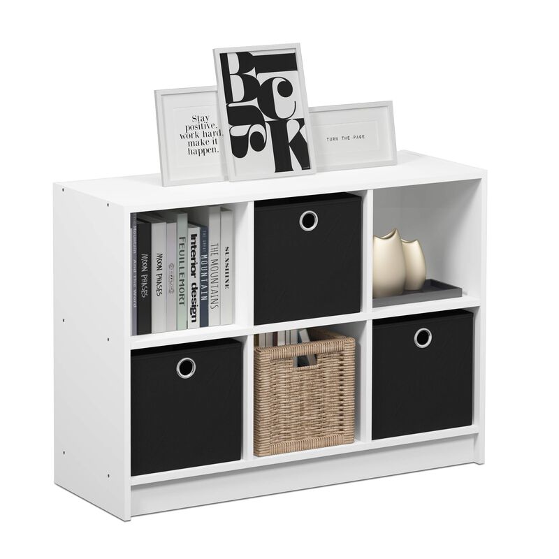 Furinno Basic 3x2 Cube Storage Bookcase Organizer with Bins, White/Black image number 0