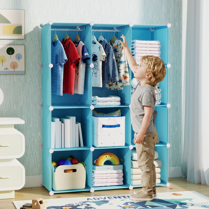 10-Cube Modular Baby Wardrobe with Hanging Rod and Storage Shelves