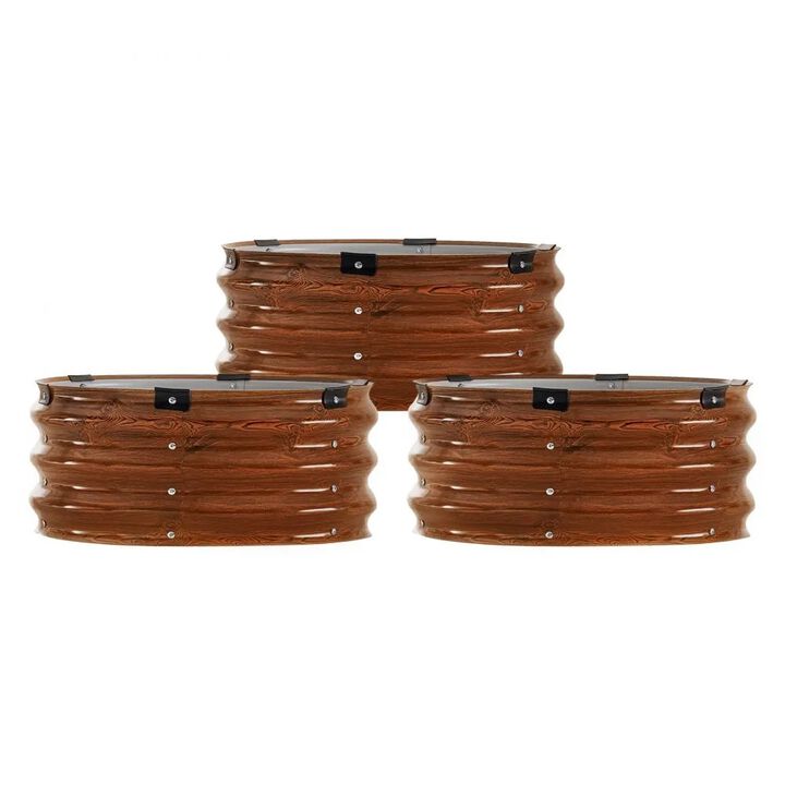 Metal Raised Garden Bed Set of 3 Open Bottom Planter Boxes for Vegetables Wood Grain-Wood Grain Color