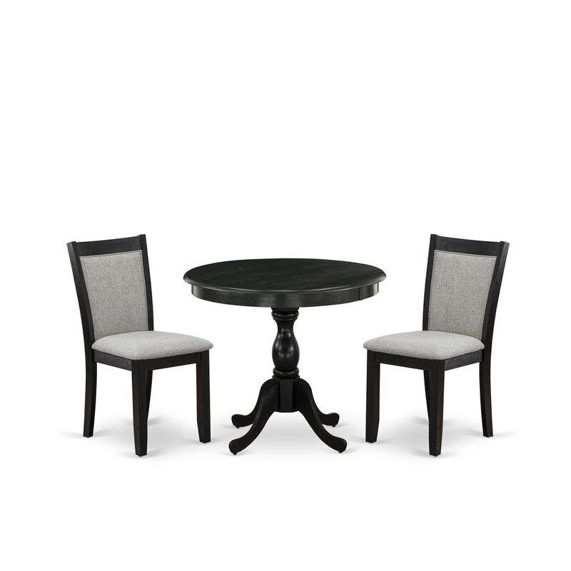 East West Furniture 3-Pc Dining Room Table Set Consists of a Wood Table and 2 Shitake Linen Fabric Parson Dining Chairs - Wire Brushed Black Finish