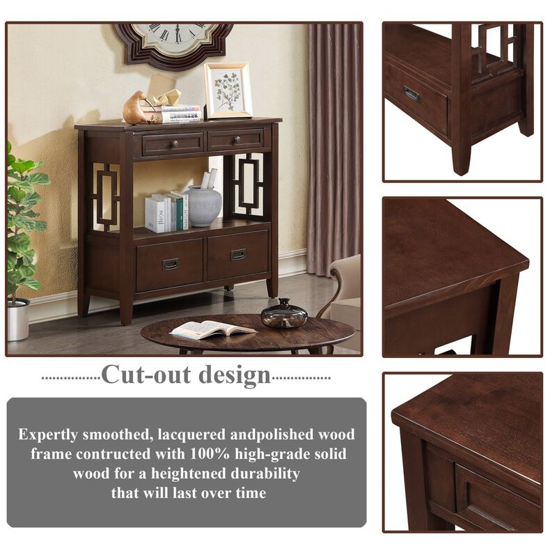 GOODSILO Farmhouse Pine Wood Console Table Entry Sofa Table with 4 Drawers and Storage Shelf image number 5