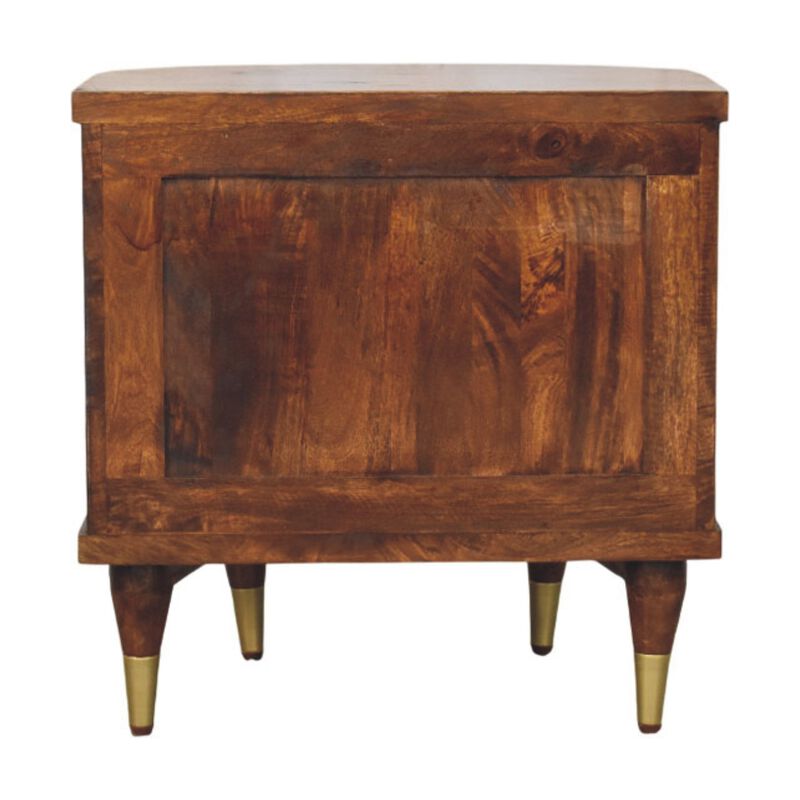 Artisan Furniture Solid Wood Ribbed Bedside with Brass Handles,2 Drawers, Brown image number 7