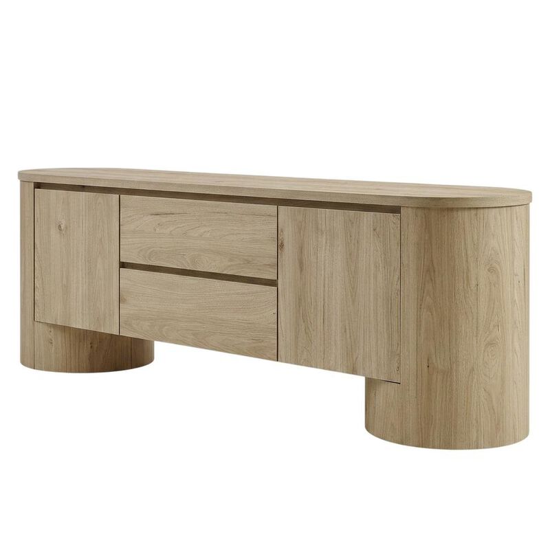 Oval Entertainment Center TV Console Cabinet with Storage and Drawers, Light Oak image number 1