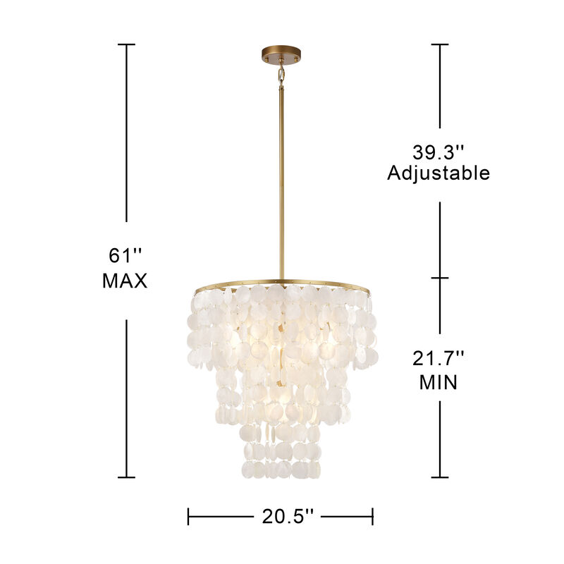 Kira 20.5" 4-Light Glossy Bronze Finish Chandelier with Natural White Shell image number 5