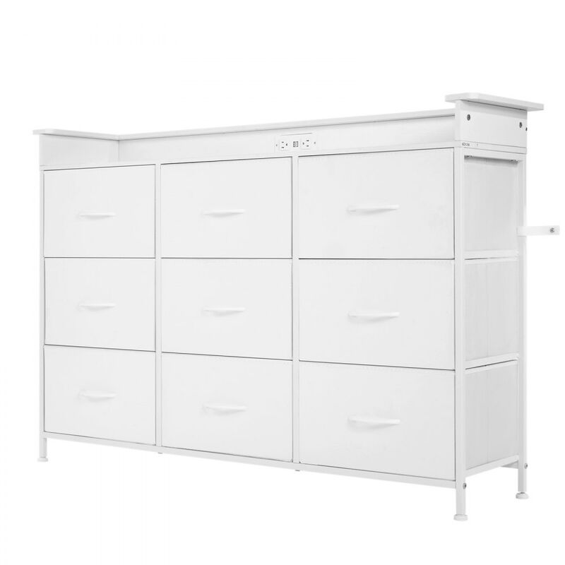 9 Drawer Dresser Tall Fabric Drawer Dresser with Bin LED & Outlet