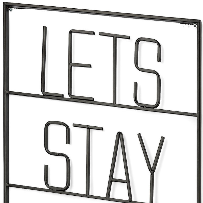 HomeRoots Let's Stay Home 16" X 20" Black Let's Stay Home Metal Wall Decor image number 3