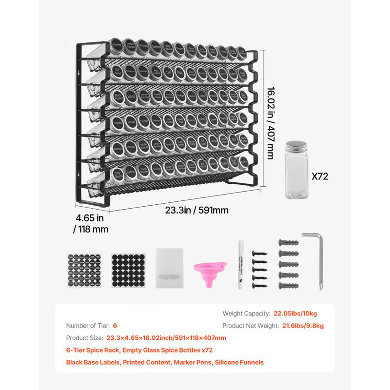 Spice Rack Organizer with 72 Jars Labels Lids and Funnel Complete Set image number 2
