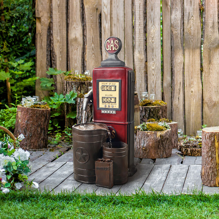 Vintage Gas Pump Outdoor Water Fountain, Multi