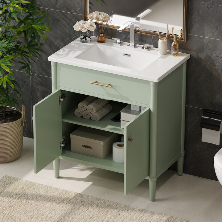 TATEUS 31-Inch Bathroom Vanity with Ceramic Sink Sturdy Solid Wood Legs