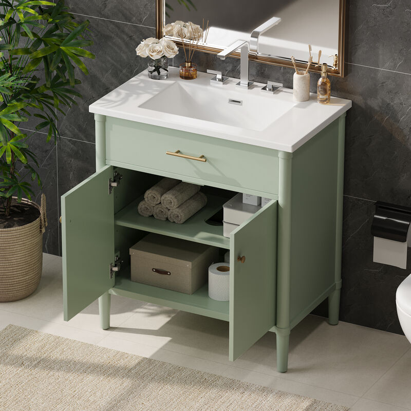 TATEUS 31-Inch Bathroom Vanity with Ceramic Sink Sturdy Solid Wood Legs