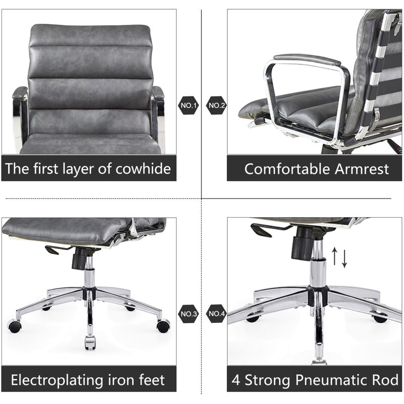 Modern swivel office desk chair luxury executive boss ergonomic computer chair armrest brown color metal frame office chair image number 3