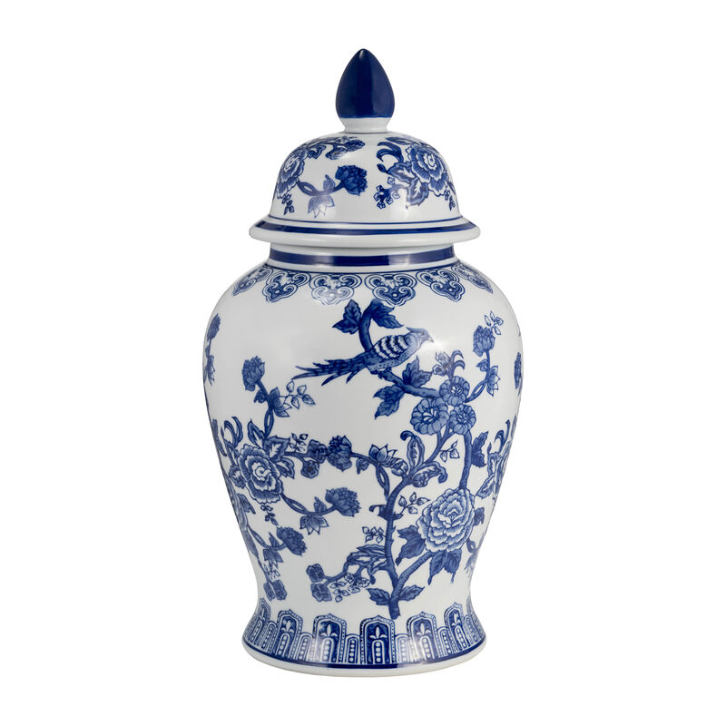 18" Temple Jar Bird/flower, Blue image number 2