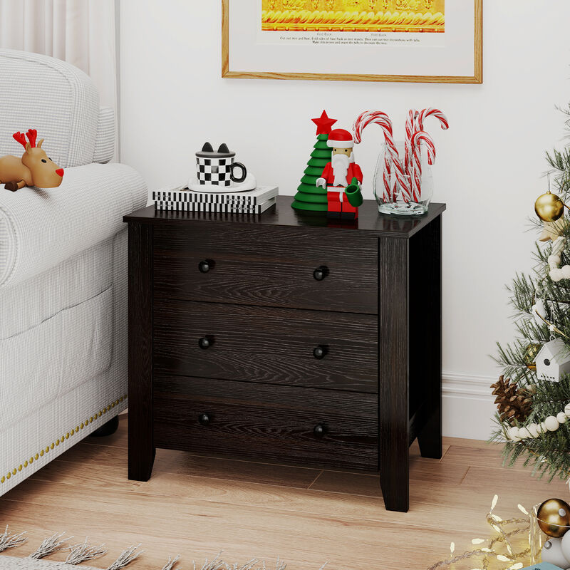 Wide 3-Drawer Dresser Chest with Modern Design for Closet Storage-Dark Brown image number 1