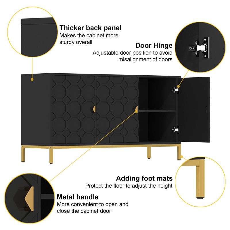 MONDAWE Freestanding Storage Cabinet 3 Door Honeycomb Pattern Accent Cabinet