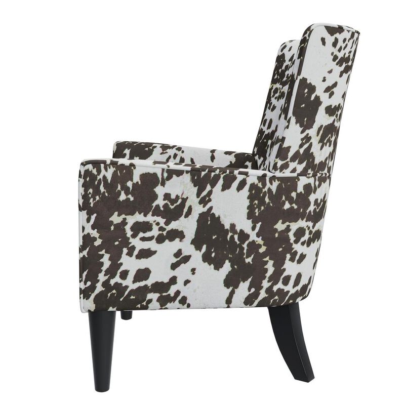 HL Home Furnishings Shelter High Back Wingback Chair in Velvet Brown Cow Print