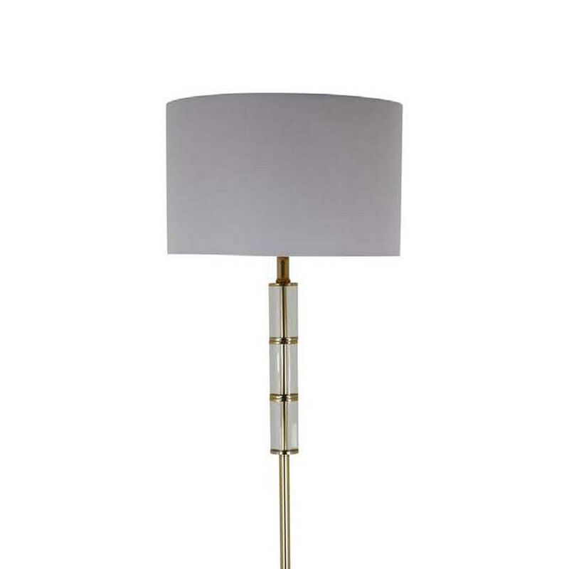 62 Inch Floor Lamp, White Drum Shade, Sleek Silhouette, Clear Glass Accents - Benzara