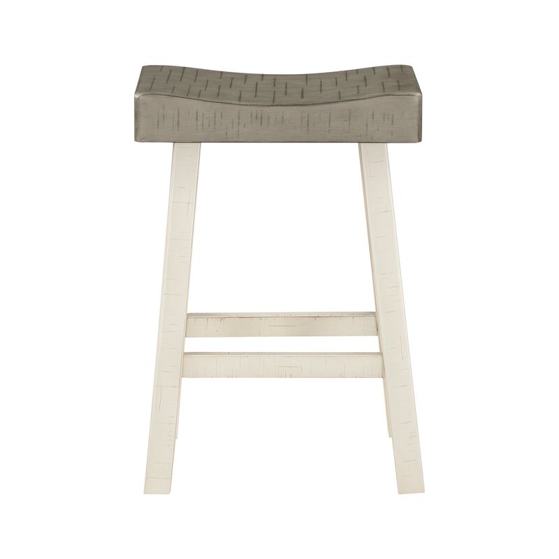 Casy 25 Inch Counter Height Stool, Saddle Seat, White Rubberwood, Set of 2