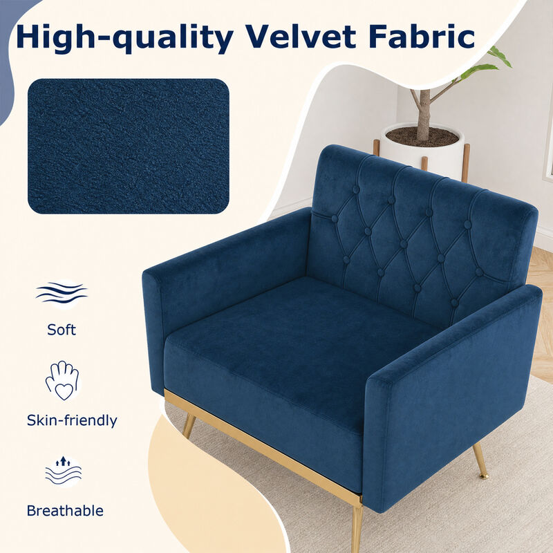 Modern Upholstered Accent Chair with Velvet Fabric and Button Tufted Back for Living Room image number 4