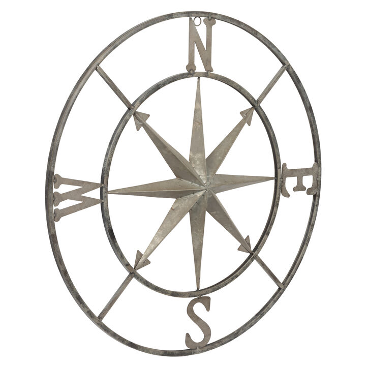 Metal Compass Wall D&eacute;cor, Distressed Silver