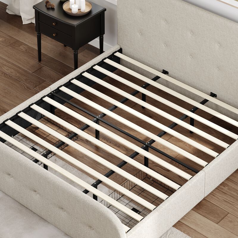 FUFU&GAGA Minimalist Platform King  Bed with Linen Upholstery Iron Frame and Button Accents 87''L x 81''W x 45''H Gray