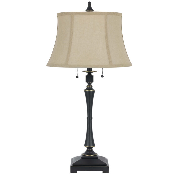Metal Body Table Lamp with Fabric Tapered Bell Shade, Beige and Black - Benzara