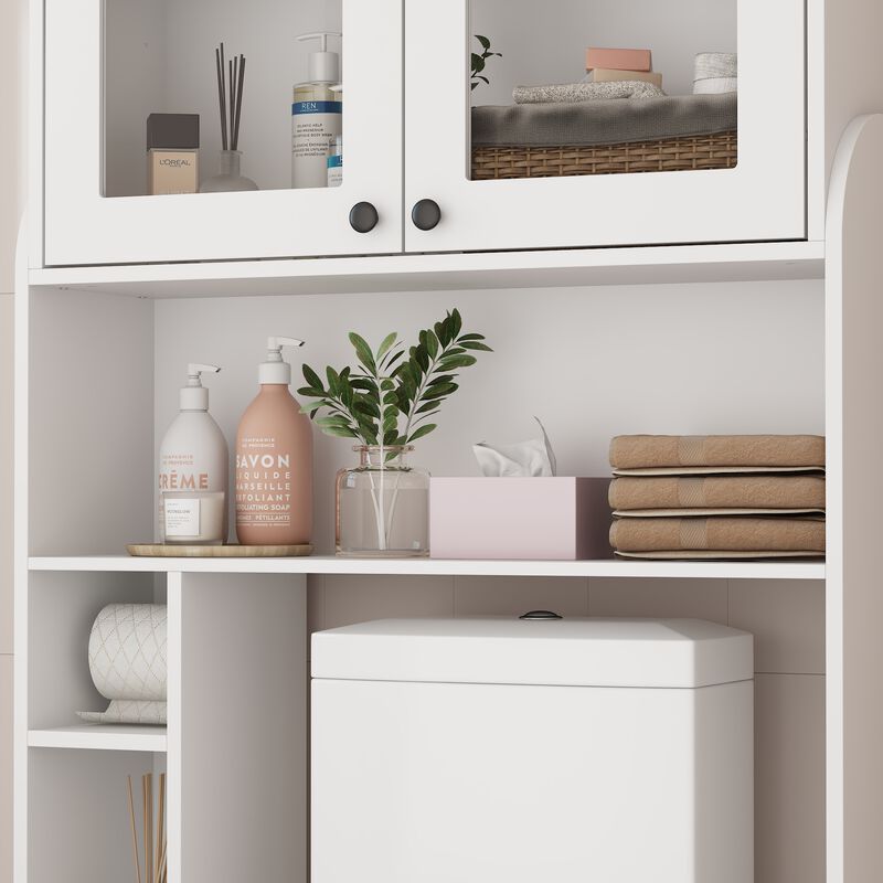 FUFU&GAGA White Over-the-Toilet Storage Cabinet with Adjustable Shelf & Retractable Tissue Holder, Modern Design, Spacious Storage (71.9" H x 32.2" W x 10.5" D), White image number 5
