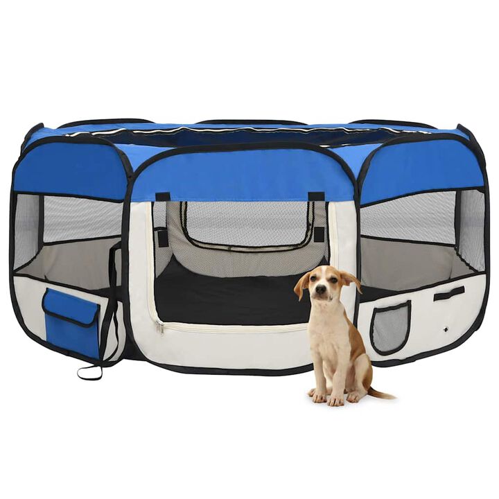 Foldable Dog Playpen with Carrying Bag Black 57.1"x57.1"x24"